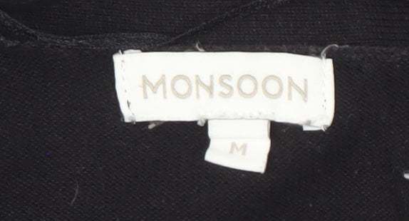 Monsoon Women's Black Medium Open Front Cardigan with Bow