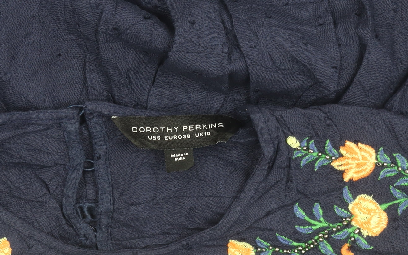 Dorothy Perkins Women's Embroidered Blue Blouse Size 10