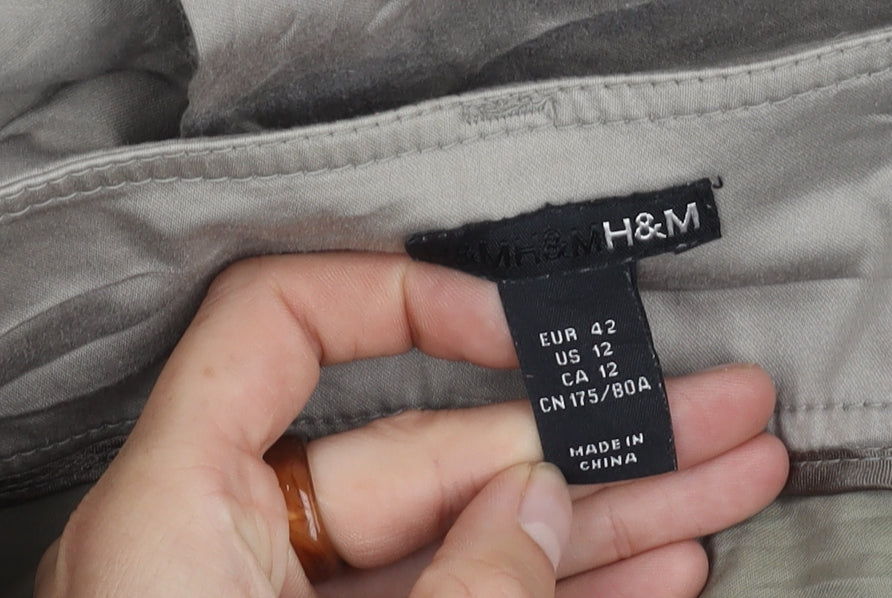 H&M Women's Grey Trousers Size 14 with Buckle