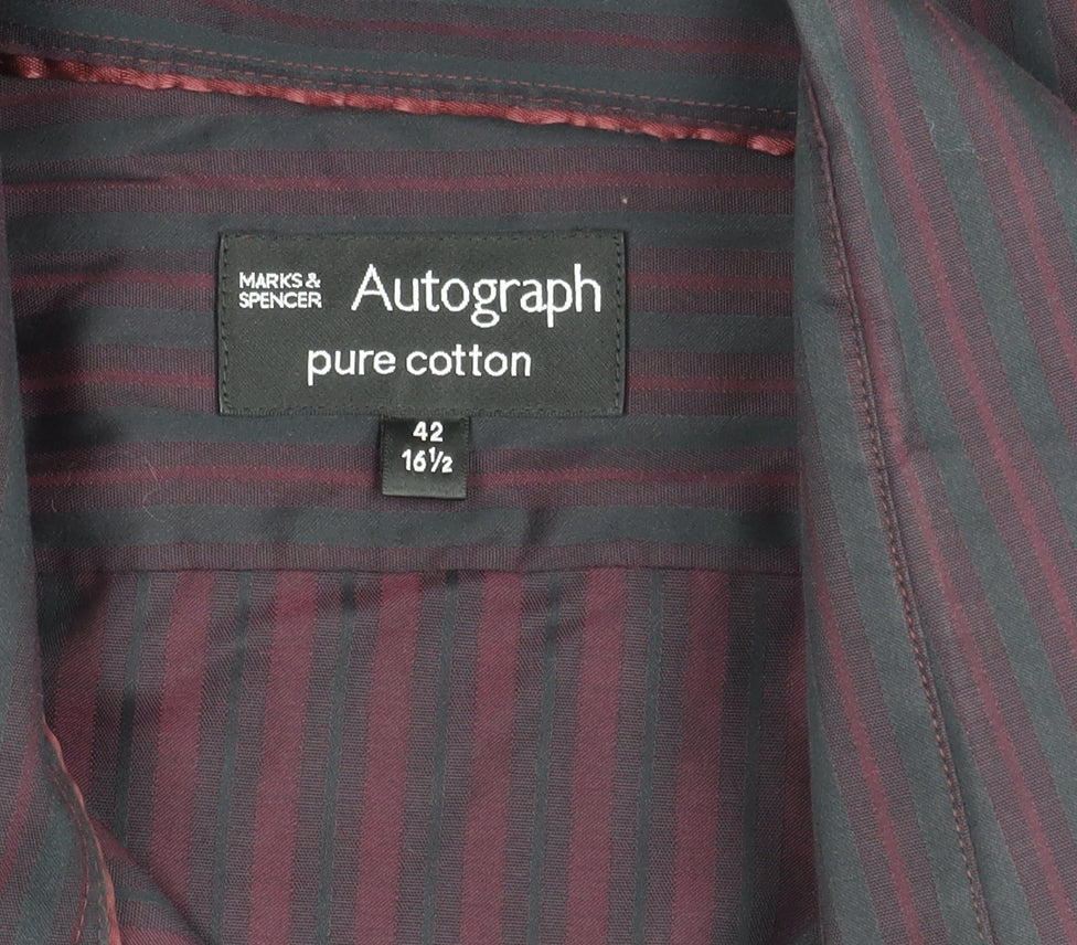 Marks & Spencer Men's Red Striped Button-Up Shirt