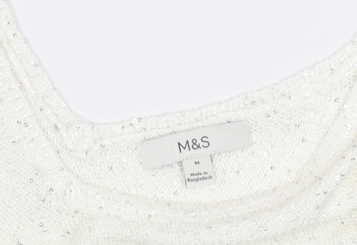 Marks & Spencer White Sequin Women's Tank - Size M