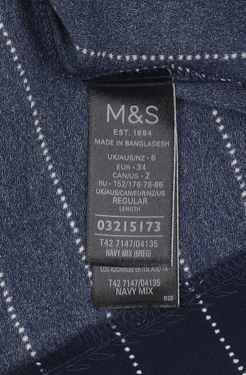 Marks & Spencer Navy Shift Dress - Size 6, Stripe Pattern