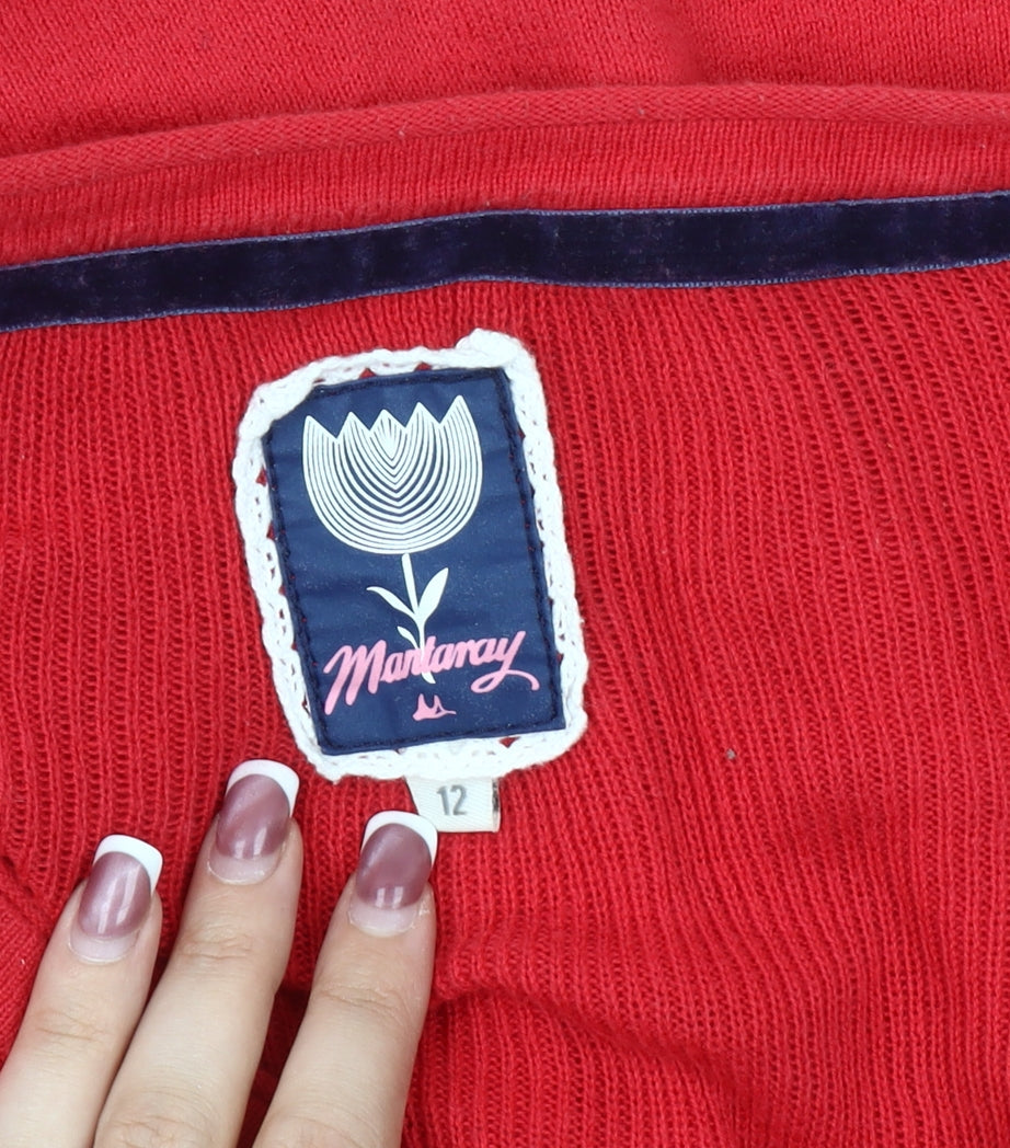 Mantaray Women's Red Embroidered Cardigan Size 12