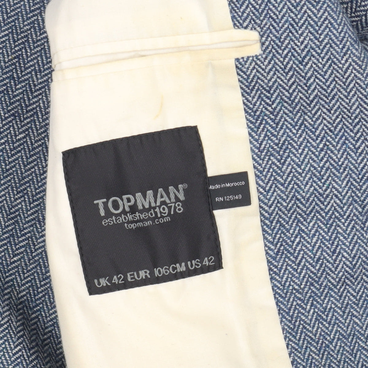 Topman Blue Wool Tweed Blazer Size 42 Men's