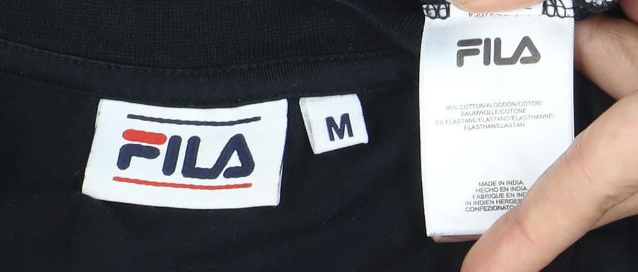 Fila Women's Black/White Cropped T-Shirt, Size M, Casual