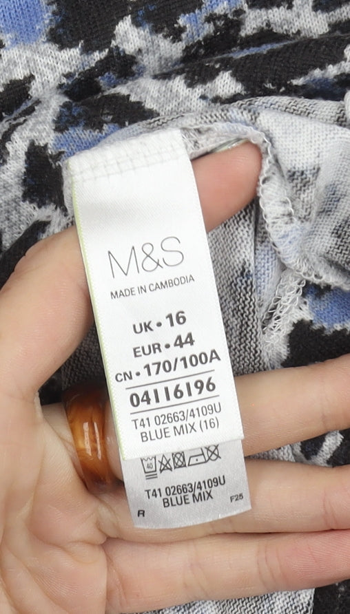 Marks & Spencer Women's Blue Leopard Print Jumper, Size 16