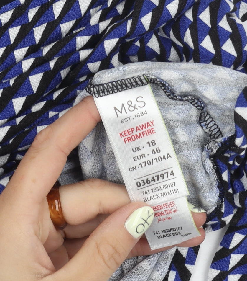 Marks & Spencer Women's Black Geometric Top, Size 18