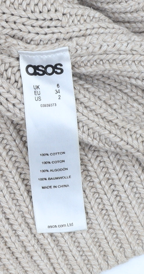 ASOS Beige Roll Neck Cable-Knit Cotton Pullover, Size 6