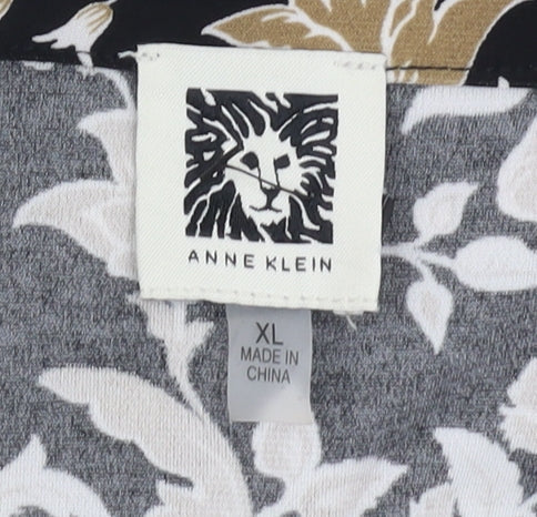Anne Klein Women's Black Floral V-Neck Blouse XL