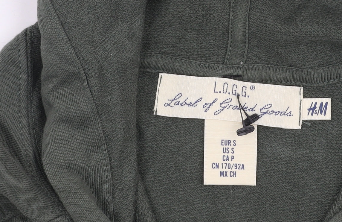 H&M Men's Green Pullover Hoodie S Cotton
