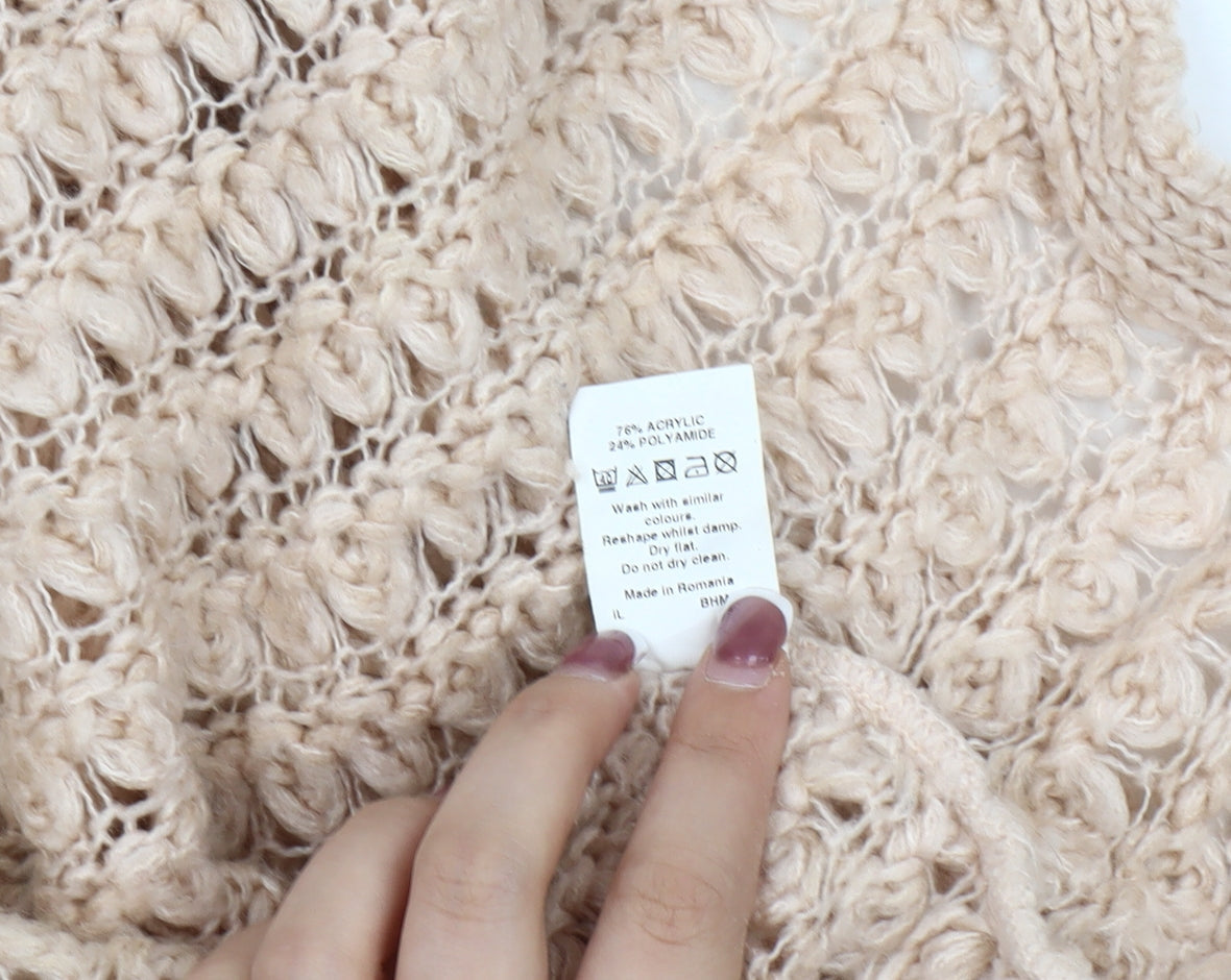 River Island Women's Beige Open-Knit Open Front Cardigan Size 10