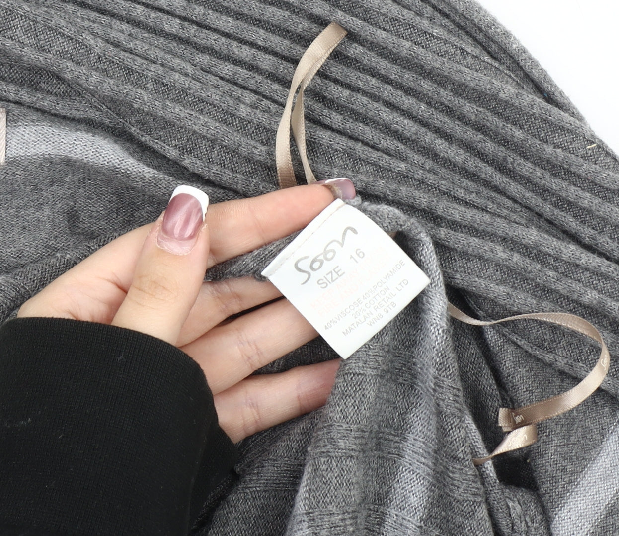 Soon Women's Grey Striped Open Front Cardigan, Size 16