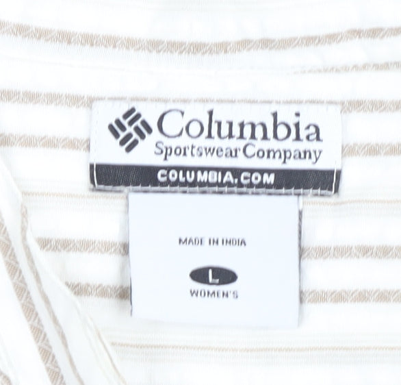 Columbia Womens Beige Striped Button-Up Top L