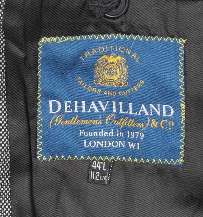 Dehavilland Men's Grey Wool Blazer 44L Long Jacket