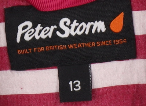 Brand and care label for Peter Storm girls’ red pullover hoodie - 13 years