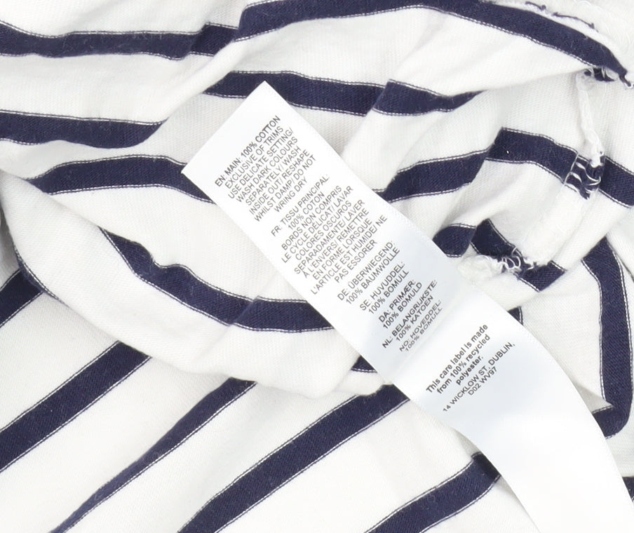 JoJo Maman Bébé Women's White Striped 3/4 Sleeve T-Shirt