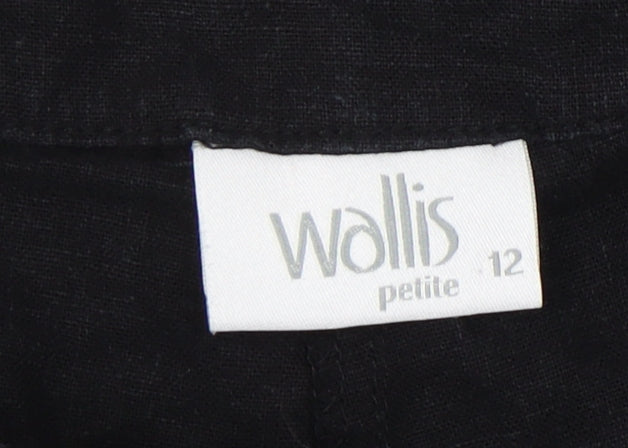 Wallis Women's Black Linen Wide-Leg Trousers, Size 12