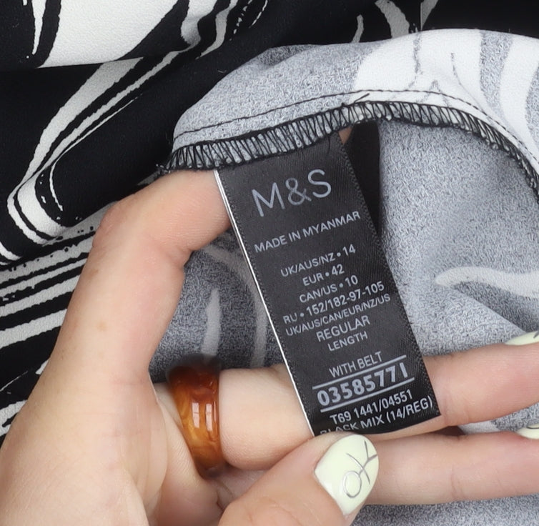 Marks & Spencer Women's Black Geometric Dress, Size 14