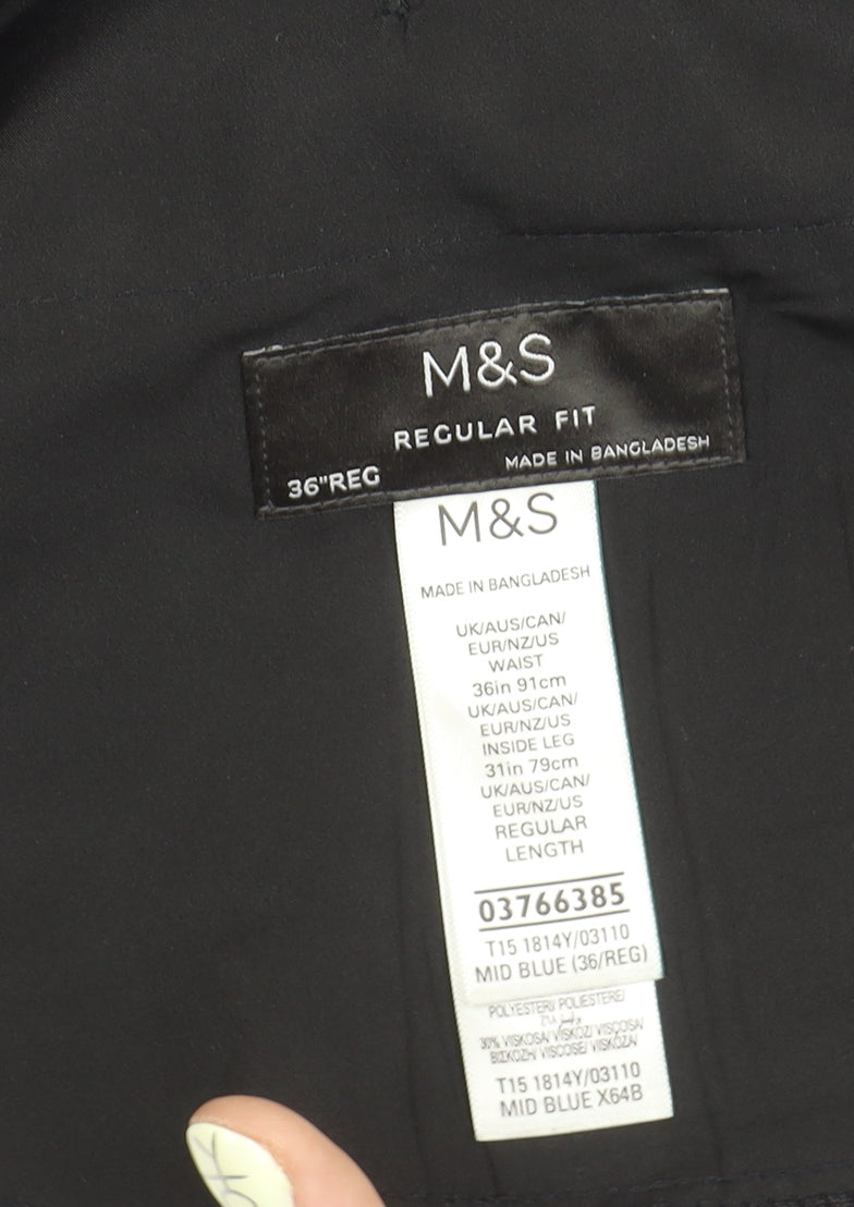 Marks & Spencer Men's Blue Regular Fit Trousers