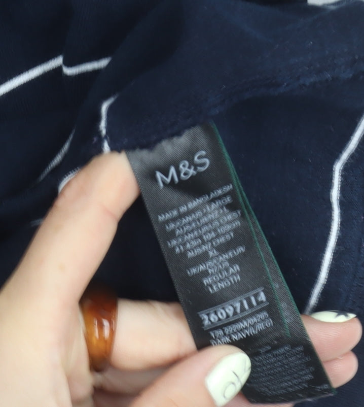 Marks & Spencer Unisex Blue Striped T-Shirt L