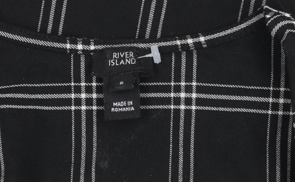 River Island Women's Black Check Cropped Blouse Size 6