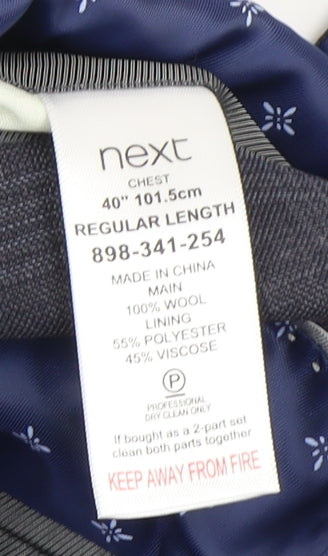 Next Men's Grey Check Blazer Jacket, Size 40 Regular Fit