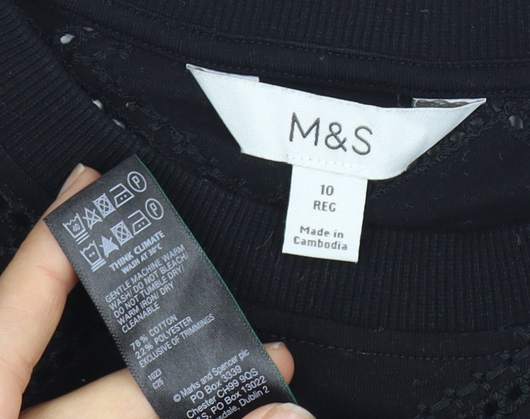 Marks & Spencer Women's Black Size 10 Geometric T-Shirt