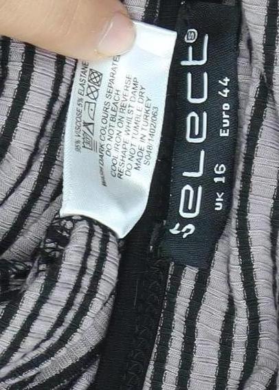 Select Women's Black Striped Long Sleeve Top Size 16