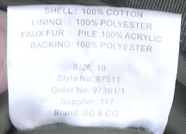SoulCal Women's Green Parka Jacket Size 10
