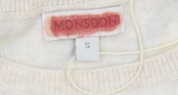 Monsoon Women's Beige Striped Pullover Jumper, S