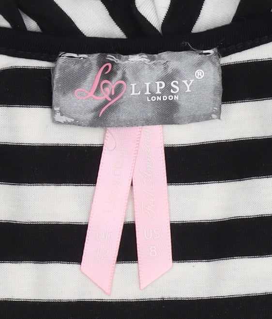 Lipsy Women’s Black & White Striped Bow A-Line Dress Size 12
