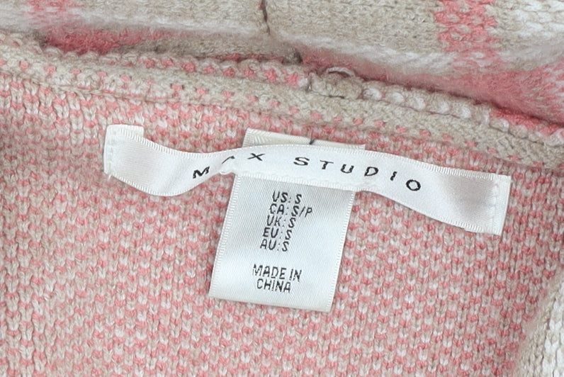 Max Studio Women's Pink Plaid Open Front Cardigan, Size S