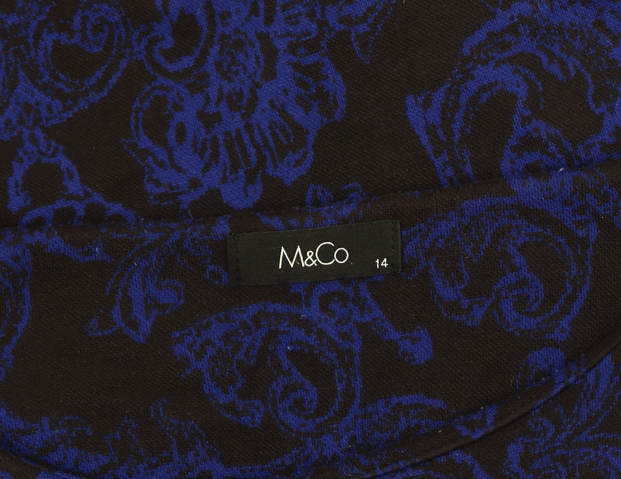 M&Co Women's Blue Floral Boat Neck Dress Size 14