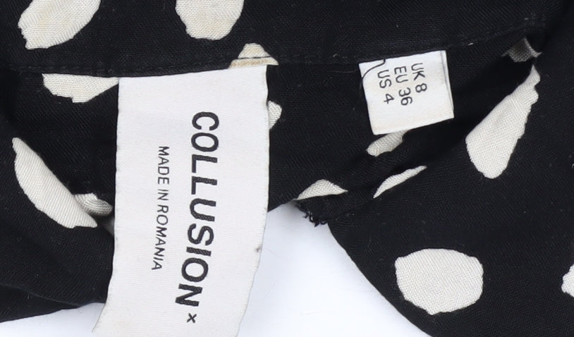 Collusion Women Black Animal Print Collared Shirt Size 8