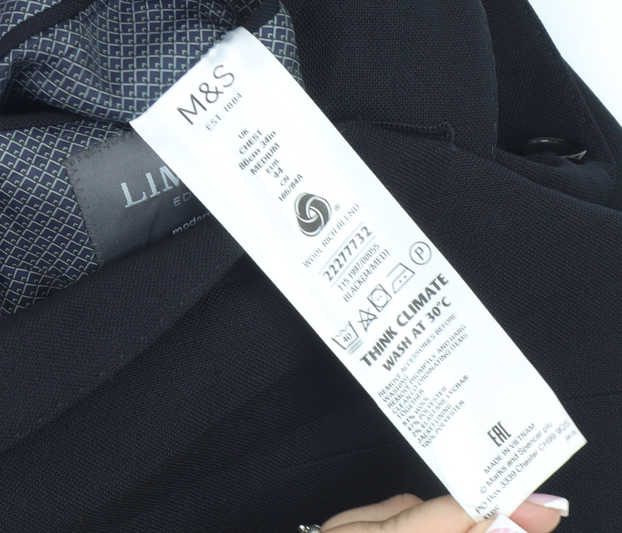 Marks & Spencer Black Blazer, Mens M, Lined Formal Jacket