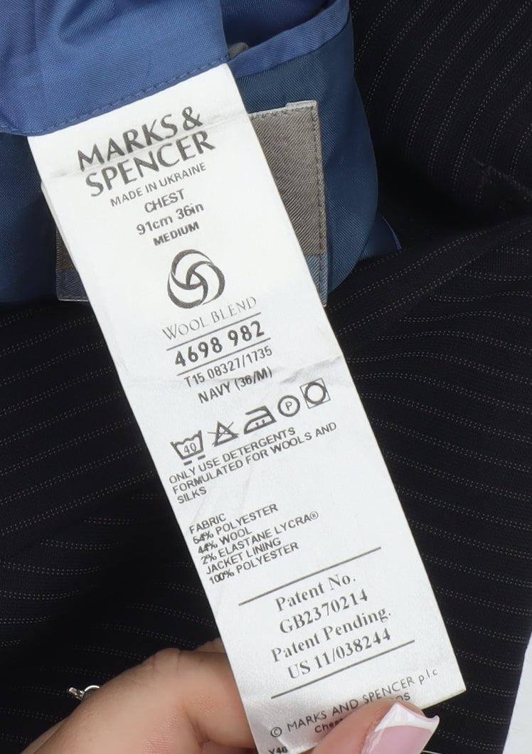 Marks & Spencer Men's Blue Striped Blazer 36R
