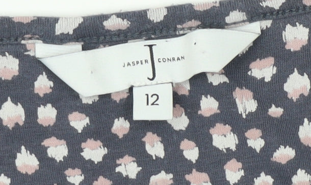 J by Jasper Conran Womens Blue Floral Scoop Neck T-Shirt Size 12