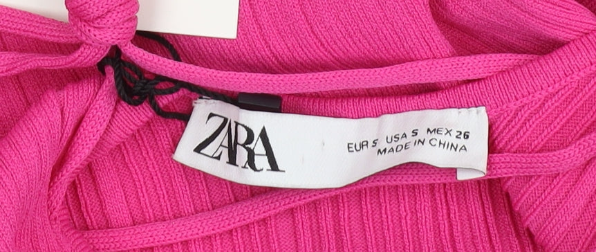 Zara Women's Pink Halter Dress, Size S, Sleeveless, New