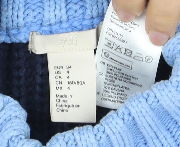 H&M Women's Blue High Neck Pullover Jumper, Size 6
