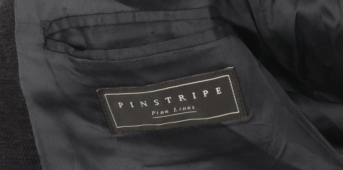 Pinstripe Black Men's Blazer 42 in Wool Single-Breasted