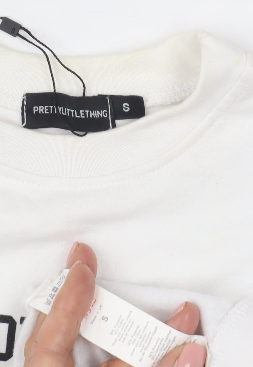 PRETTYLITTLETHING Unisex White Graphic Sweatshirt S