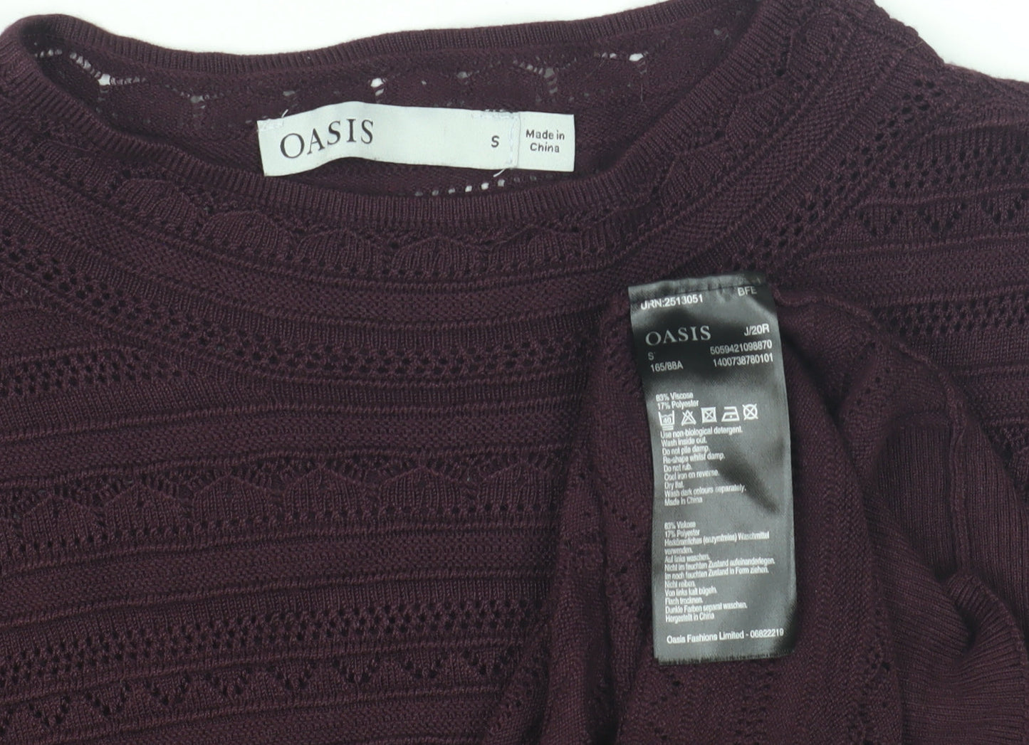Oasis Women's Purple Crew Neck Jumper, S, Long Sleeve Knit