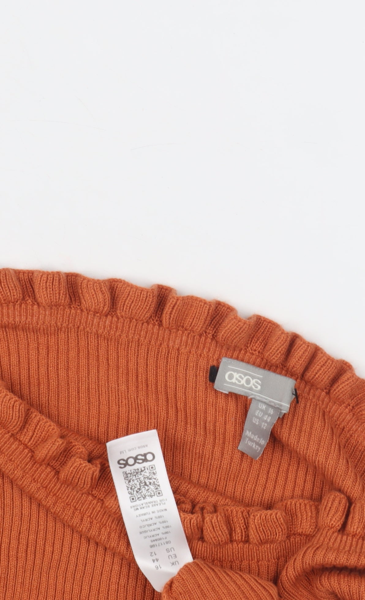 ASOS Women's Orange Pullover Jumper, Size 16, Ruffle Accents