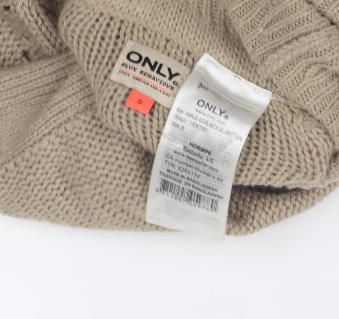 Only Women's Beige Cable-Knit Cape, Size S, Roll Neck