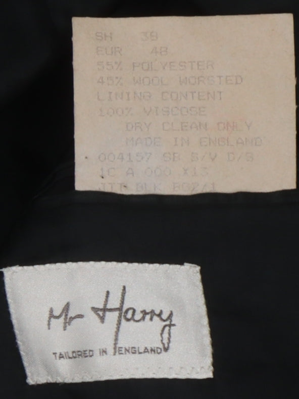 Mr Harry Men's Black Blazer, 38S One-Button, Formal