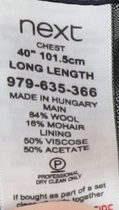 Next Men's Grey Check Blazer, 40 Long, Wool/Mohair