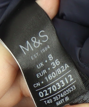 Marks & Spencer Women's Blue Quilted Jacket Size 8