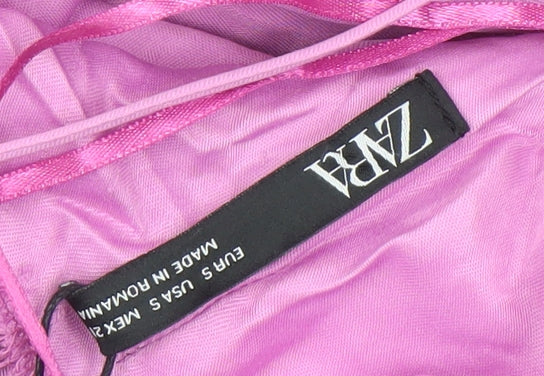 Zara Women's Pink Slip Dress - Size S, Strappy Sleeve