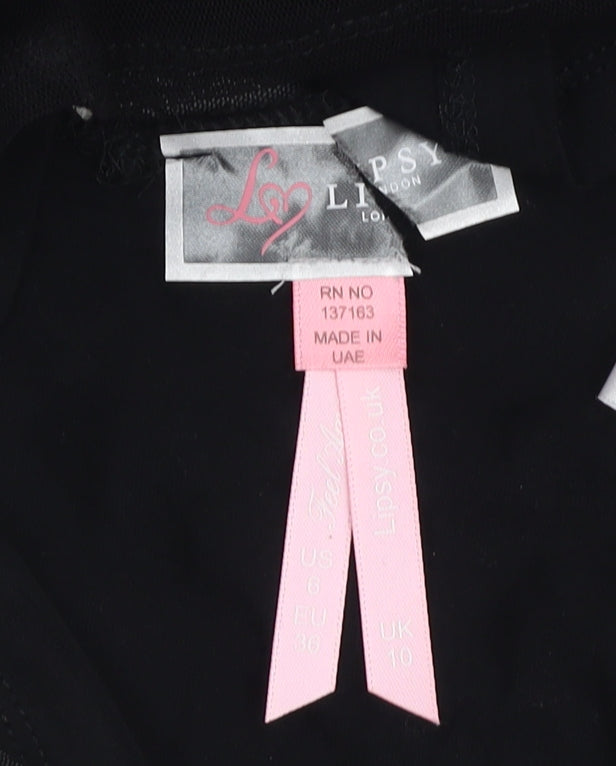 Lipsy Women's Black Cropped Blouse, Size 10, Embroidered Elegance
