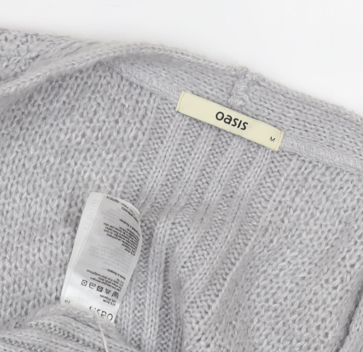 Oasis Women Grey Open Front Cardigan M Knit Acrylic Nylon